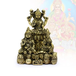 Treasures Lord Kubera With Goddess Lakshmi & Ridhhi Idol / Moorti