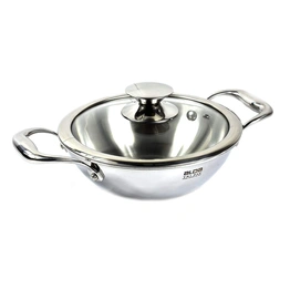 Alda Vitale Tri Ply Stainless Steel Wok Pan + Glass Lid - 22cm