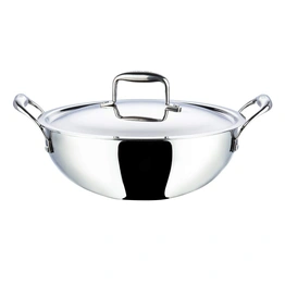 Vinod Stainless Steel Platinum Extra Deep Kadai, 24cm, 3.3 Liter, Silver