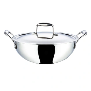 Vinod Stainless Steel Platinum Extra Deep Kadai, 24cm, 3.3 Liter, Silver