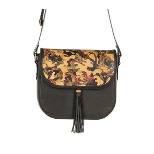 Fauna Sling Bag (Charcoal Black with Printed Flap)