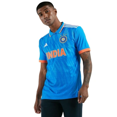 Official Adidas India Cricket ODI Jersey for Men: Breathable Performance Gear with Iconic Tiger Stripes