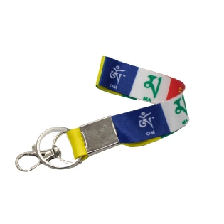 Key Chain - Buddhist Theme Wrist Loop with Tibetan Prayer Flag: Carry Blessings and Good Luck Wherever You Go