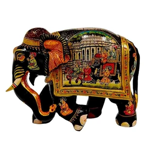 Kadam Wood Hand Painted Decorative Elephant Sculpture 6 Inch