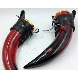 Blood-Red Viking Drinking Horn Royal Cup Set Genuine Handcrafted Drinking Tankard Viking Horn, For Mead Ale And Beer Leather Strap