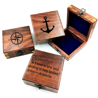 Personalized Hardwood Storage Box for Engraved Compass nautical box vintage style