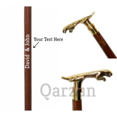 Personalized Text On stick Brass jaguar Cane Head Handle Wooden Walking cane-Walking Stick-Cane 3 Part Open Accessories Spare Part