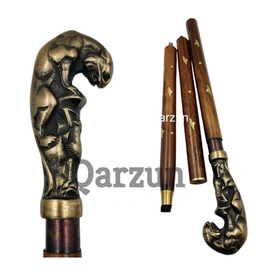 Metal Jaguar Animal Handle Wooden Walking cane-Walking Stick-Cane 3 Part Open Accessories Spare Part GIFT