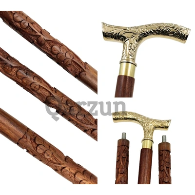 Royal Head Handle Special Carving Design Wooden Walking cane-Walking Stick-Cane 3 Part Open Accessories Spare Part GIFT