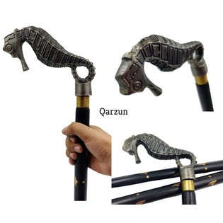 Metal Seahorse handle wood walking stick cane 3 part open style stick