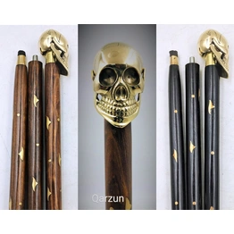 Set of Wooden Walking Cane for Women and Men | Beautiful Brass Skull Head Walking Stick 2 shades of Sticks brown & black