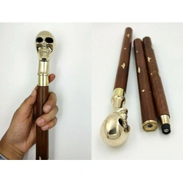 Brass Skull Cane Head Handle Wooden Walking cane-Walking Stick-Cane 3 Part Open Accessories Spare Part GIFT