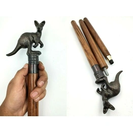 Antique Finish Metal Kangaroo Head Handle Wooden Walking cane-Walking Stick-Cane 3 Part Open Accessories Spare Part GIFT