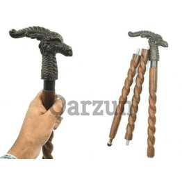 Antique Finish Metal Dragon Head Handle Wooden Walking cane-Walking Stick-Cane 3 Part Open Accessories Spare Part GIFT