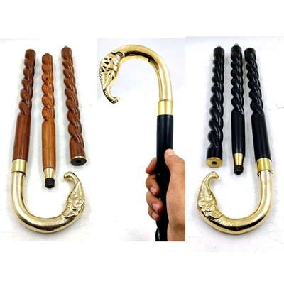 Set of Wooden Walking Cane Rope style for Women and Men | Brass Elephant Head Handle Walking Stick 2 shades of Sticks stock brown & black