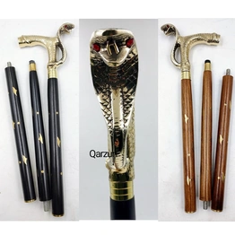 Set of Solid Brass Cobra Snake Handle wood walking stick cane 3 part open stick 2 finish wood stick grandfather gift , anniversary gift