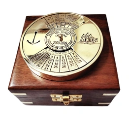 Shiny Finish Brass Calendar Paper Weight with wood box Maritime Gift Item