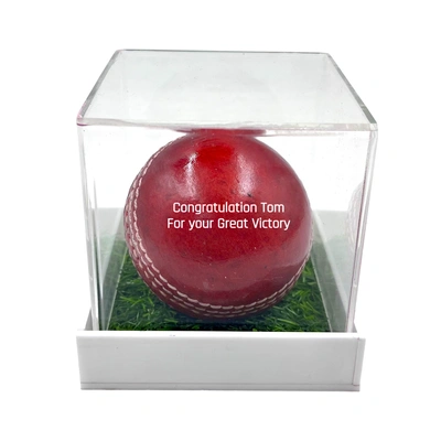 Personalized Leather Ball (Red), Standard Size 1Pc your text on Ball with Acrylic Display Box