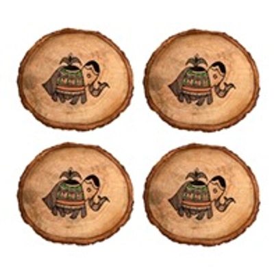 Coaster Round Wooden Handcrafted With Tribal Art