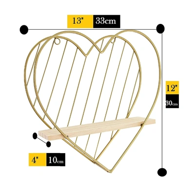 Gold Wall Shelf Metal Heart Floating Shelves