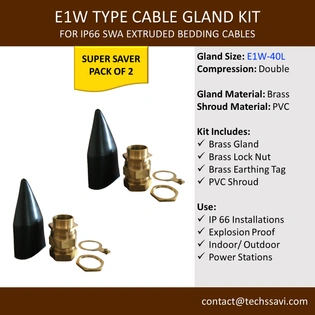 Cable Gland Kit, Brass, E1W-40L, Pack of 2