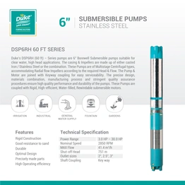 Duke Pumps (6″ Submersible Pumps Stainless Steel-High Head (Casted)