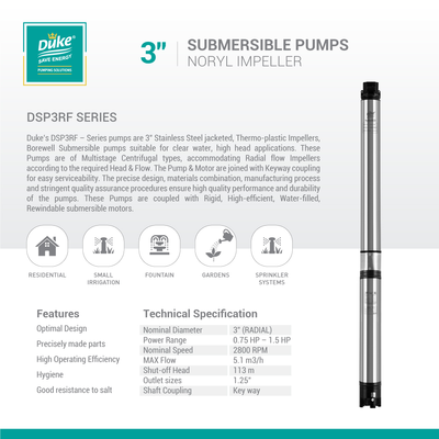 Duke 3" Submersible Pumps with Noryl Impeller