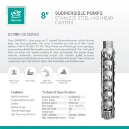 Duke Pumps (8″ Submersible Pumps Stainless Steel-High Head (Casted))