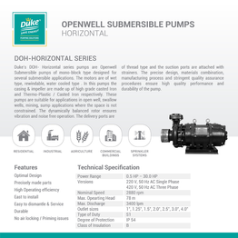 Duke Openwell Submersible Pumps Horizontal