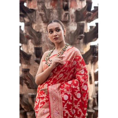 Pure Banarasi Katan Cutwork Meenakari Jangla Saree