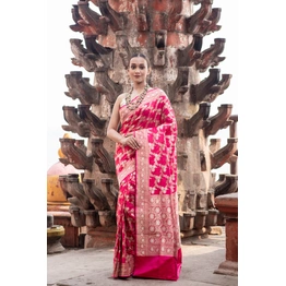 Pure Katan Alfie Patola Khadhua Jangla Banaras Handloom saree