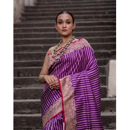 Pure Katan Stripe Jal Kadhwa Banaras Handloom Banaras Saree