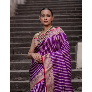 Pure Katan Stripe Jal Kadhwa Banaras Handloom Banaras Saree