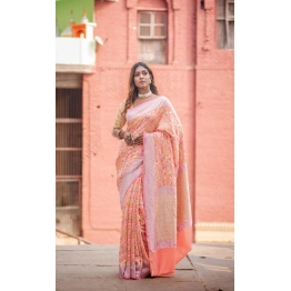 Pure Khaddi Georgett Rungkaat Banaras Handloom Saree