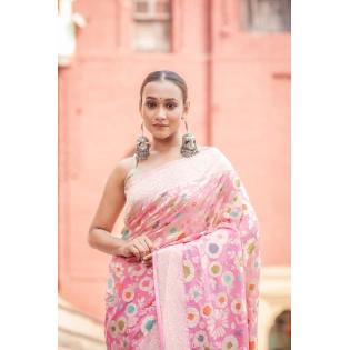 Pure Khaddi Georgette Meenakari Banaras Handloom Saree