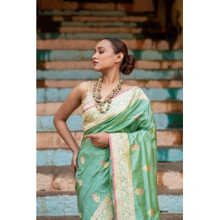 Pure Katan Kadhwa Meena Boota Banaras Handloom Saree