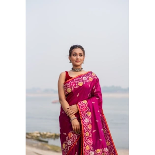 Pure Katan with Alfi Border Banaras handloom saree