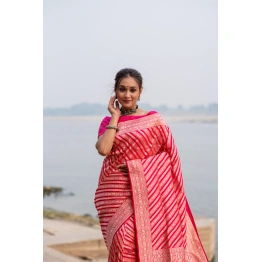 Pure Banarasi Katan Cutwork Ada Stripe Handloom Saree