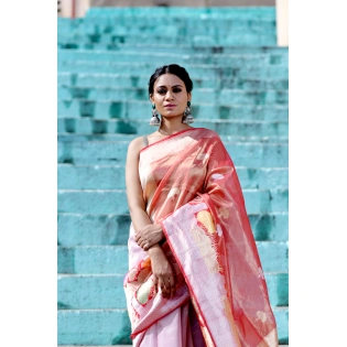 Lavender Pure Katan Tissue Banaras Hndloom Saree