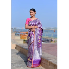 Vilote Pure Katan Tanchui Banaras Handwoven Saree