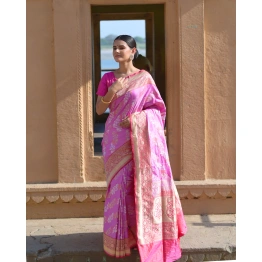 Pink Pure Katan ada Jangla Banaras Handwoven Saree