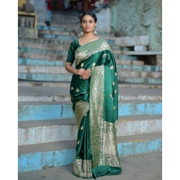 Rama Green Pure Mashru Kadhiyal Boota Banaras Handwoven Saree