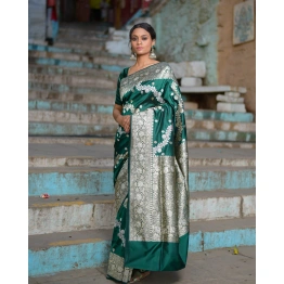 Rama Green Pure Mashru Kadhiyal Ada Jangla Banaras Handwoven Saree