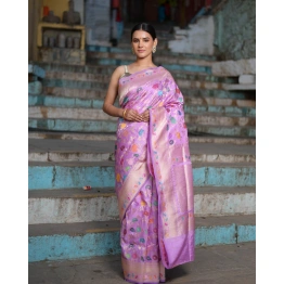 Baby Pink Ektara Katan Kadhiyal Jangla Banaras Handloom Saree