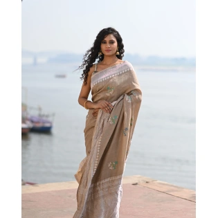 Real Tussar Georgette Banaras Handloom Saree