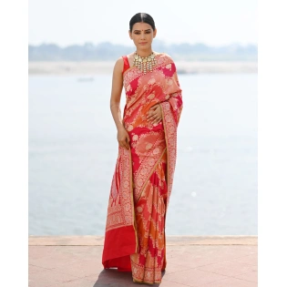 Red Rungkaat Pure Katan Kadhiyal Banaras Handloom Saree