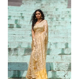 Gold Pure Kora Tissue Banaras Handwoven Saree