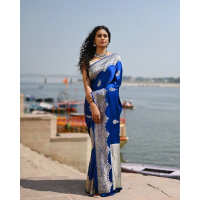 Blue Pure Mashru Kadhiyal Boota Banaras Handloom Saree