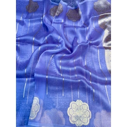 Light Blue Pure Kora Kadhiyal Tissue Banaras Handloom Saree - Exquisite Elegance and Tradition