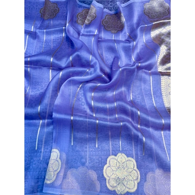 Light Blue Pure Kora Kadhiyal Tissue Banaras Handloom Saree - Exquisite Elegance and Tradition